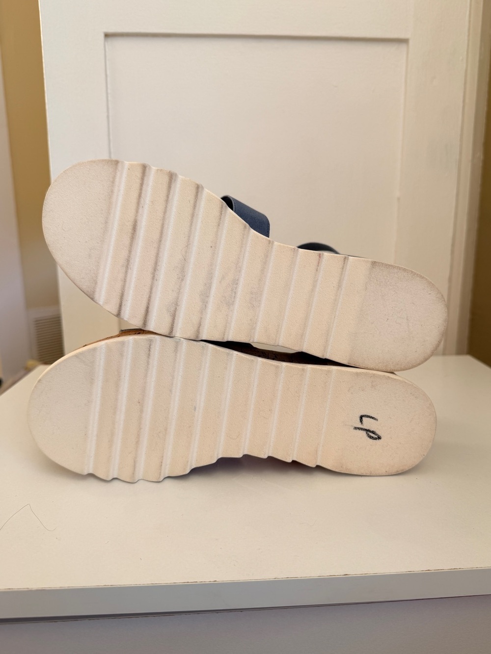 Steve Madden Bandi Blue Cork Platform Wedge Sandals Size 7.5 - Picture 5 of 6